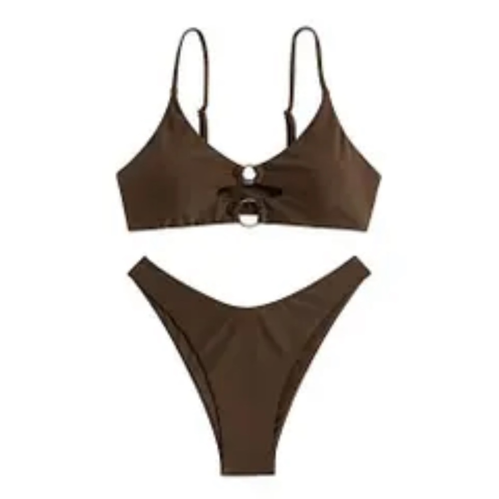 Yoesee New With Tags Brown Gold Ring Bikini. Size XL
